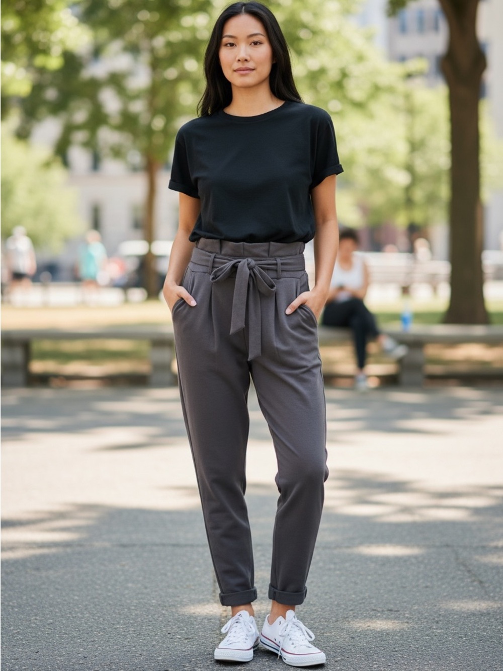 Manila Grace High-Waist Tie-Belt Paperbag Joggers